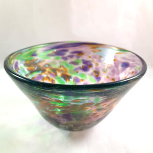 Handmade Art Glass Bowl, Purple Green Amber, Small, Christmas Gift