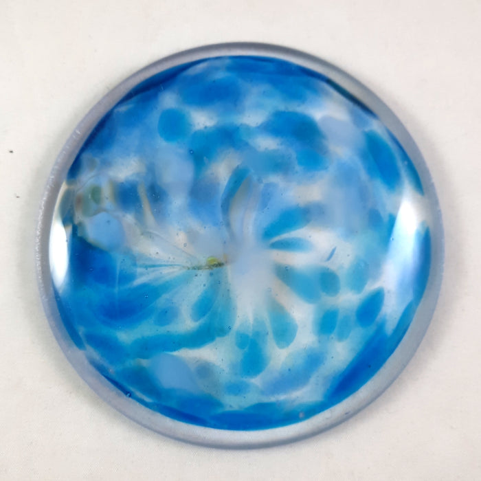 Blue and White Art Glass Rondel for Stained Glass Work, Glow in the Dark, 3.75"