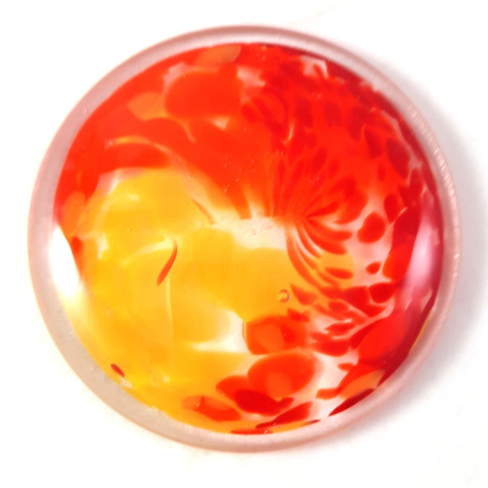 Multi Color Art Glass Rondel for Stained Glass Work, Orange Yellow Red, 3 and 3/8"