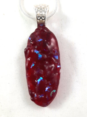 Handmade Art Glass Strawberry and Dichroic Oval Jewelry Pendant, Christmas Gift
