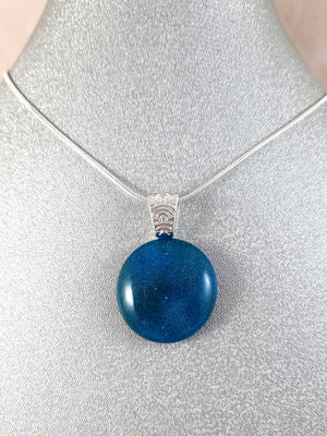 Handmade Art Glass Blue Green Round Jewelry Pendant, Christmas Gift