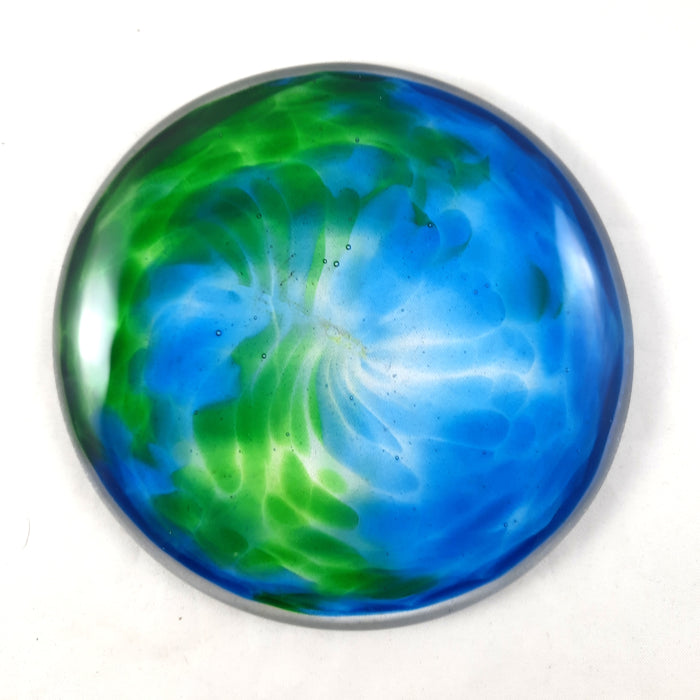 Art Glass Rondel for Stained Glass Work, Blue Green Earth 4.25"