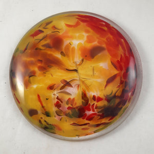 Art Glass Rondel for Stained Glass Work, Red Orange Yellow Amber Sun, 4"
