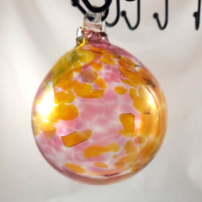 Large Handmade Christmas Ball Ornament / Garden Ball, Pink and Amber
