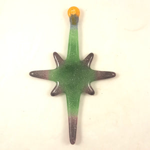 Handmade Christmas Star Ornament, Green Red and Yellow, Designed By