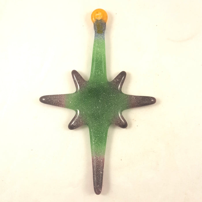 Handmade Christmas Star Ornament, Green Red and Yellow, Designed By