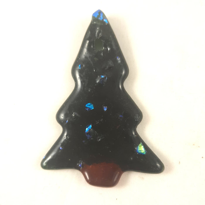 Handmade Christmas Tree Ornament, Green Amber and Rainbow Dichroic