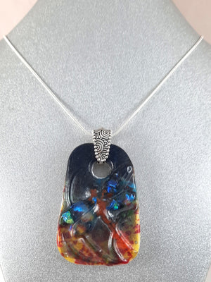 Dragonfly Jewelry Pendant, Multi Color, Rainbow Dichroic, Silver Plated, Designed By