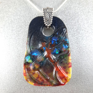 Dragonfly Jewelry Pendant, Multi Color, Rainbow Dichroic, Silver Plated, Designed By