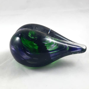Handmade Art Glass Heart Paperweight, Green and Purple
