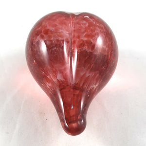 Handmade Art Glass Heart Paperweight, Strawberry Red and Rainbow Dichroic