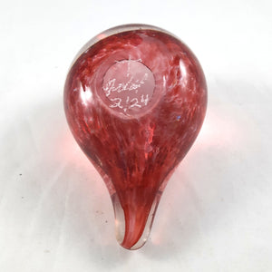 Handmade Art Glass Heart Paperweight, Strawberry Red and Rainbow Dichroic