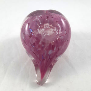Handmade Art Glass Heart Paperweight, Pink and Rainbow Dichroic