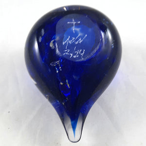 Handmade Art Glass Heart Paperweight, Blue and Pure Silver