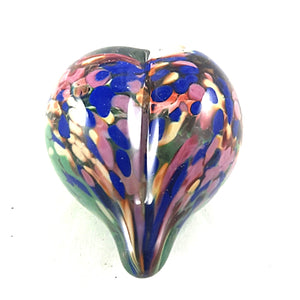 Handmade Art Glass Heart Paperweight, Multi Color, Spring Garden