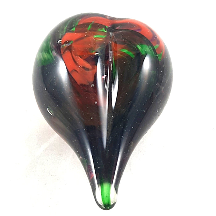 Handmade Art Glass Heart Paperweight, Red and Green