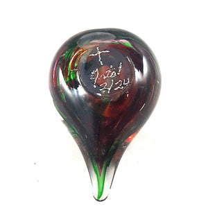 Handmade Art Glass Heart Paperweight, Red and Green