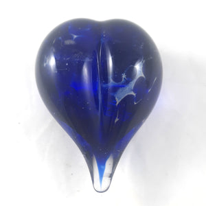 Handmade Art Glass Heart Paperweight, Blue and Pure Silver