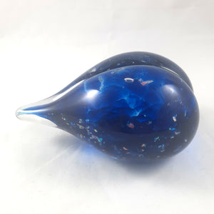 Handmade Art Glass Heart Paperweight, Blue and Rainbow Dichroic