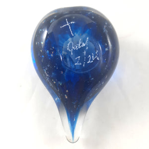 Handmade Art Glass Heart Paperweight, Blue and Rainbow Dichroic