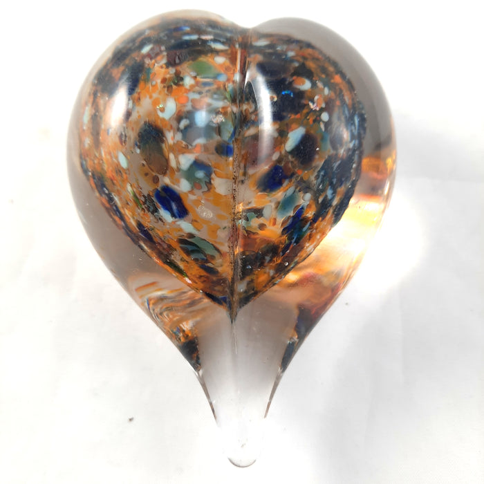 Handmade Art Glass Heart Paperweight, Multi Color