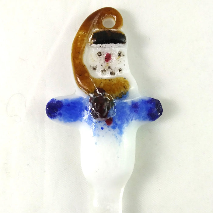 Handmade Christmas Snowman Icicle Ornament, Amber Red Blue White, Small