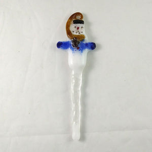 Handmade Christmas Snowman Icicle Ornament, Amber Red Blue White, Small