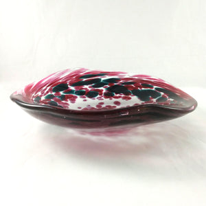 Handmade Art Glass Bowl, Freeform, Red and Green, Christmas Gift