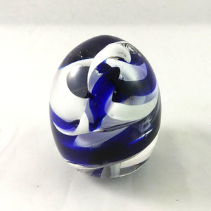 Handmade Art Glass Easter Egg Paperweight, Blue and White