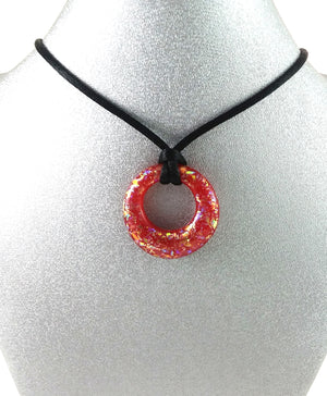 Handmade Glass Hoop Pendant, Red and Rainbow Dichroic, Fall Gift, Valentine Gift