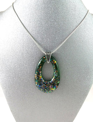 Handmade Teardrop Jewelry Pendant, Green and Rainbow Dichroic, Christmas Gift