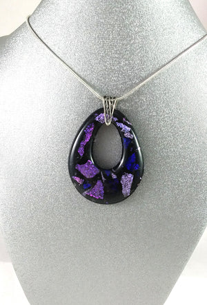 Handmade Teardrop Jewelry Pendant, Purple and Pink Dichroic on Black, Christmas Gift, Mother's Day Gift
