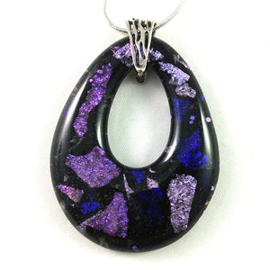 Handmade Teardrop Jewelry Pendant, Purple and Pink Dichroic on Black, Christmas Gift, Mother's Day Gift