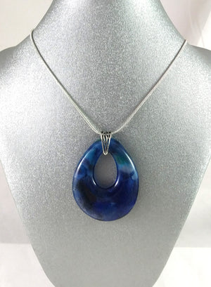 Handmade Teardrop Jewelry Pendant, Mixed Blues with a hint of green and pink, Christmas Gift