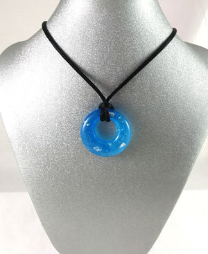 Handmade Glass Hoop Pendant, Blue and Silver Dichroic, Christmas Gift