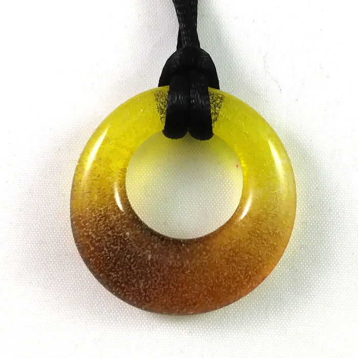 Handmade Glass Hoop Pendant, Amber and Yellow, Fall Gift