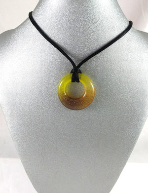 Handmade Glass Hoop Pendant, Amber and Yellow, Fall Gift