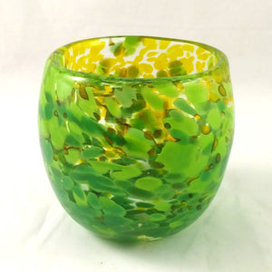 Handmade Art Glass Candle Holder, Mixed Greens, Mother's Day Gift