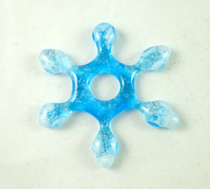 Handmader Blue, White, and Rainbow Dichroic Artglass Snowflake Suncatcher