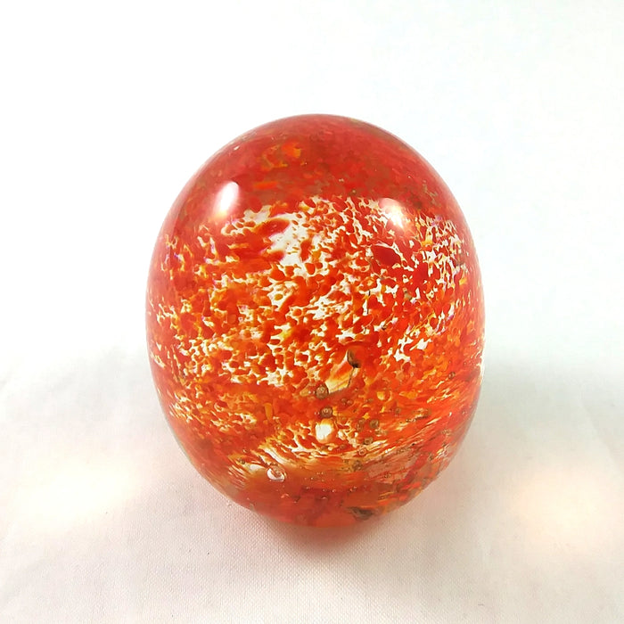 Handmade Art Glass Easter Egg Paperweight, Orange and Red, Fall Gift