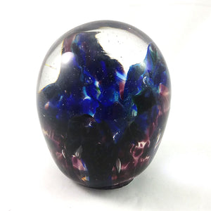 Handmade Art Glass Easter Egg Flower Paperweight, Purple and Blue, Large