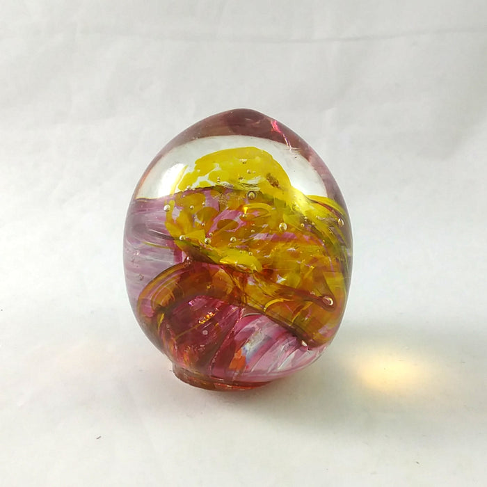 Handmade Art Glass Easter Egg Paperweight, Red and Yellow, Fall Gift