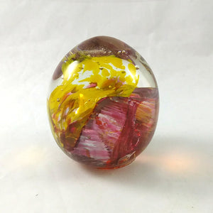 Handmade Art Glass Easter Egg Paperweight, Red and Yellow, Fall Gift