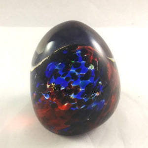 Handmade Art Glass Easter Egg Paperweight, Orange and Blue