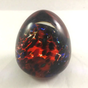 Handmade Art Glass Easter Egg Paperweight, Orange and Blue