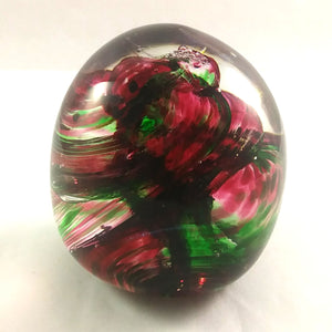 Handmade Art Glass Easter Egg Paperweight, Red and Green, Large, Fall Gift