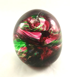 Handmade Art Glass Easter Egg Paperweight, Red and Green, Large, Fall Gift