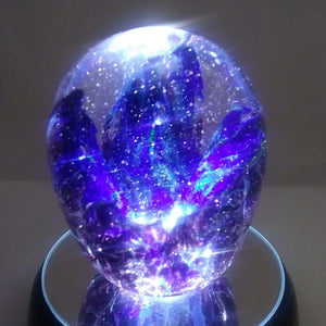 Handmade Art Glass Easter Egg Flower Paperweight, Purple and Blue, Large