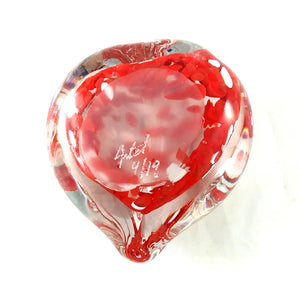 Handmade Art Glass Heart Paperweight, Red and White, Mother's Day Gift, Christmas Gift