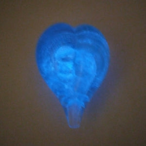 Handmade Art Glass Heart Paperweight, Blue and Glow in the Dark, Christmas Gift